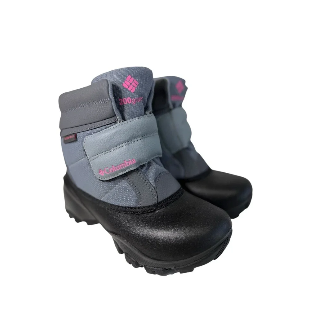 Columbia Rope Tow Kruser children's snow boots gray with pink accents. Size 1Y‎